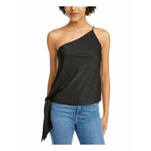 New Leyden Womens Black One Shoulder Side Tie Tank